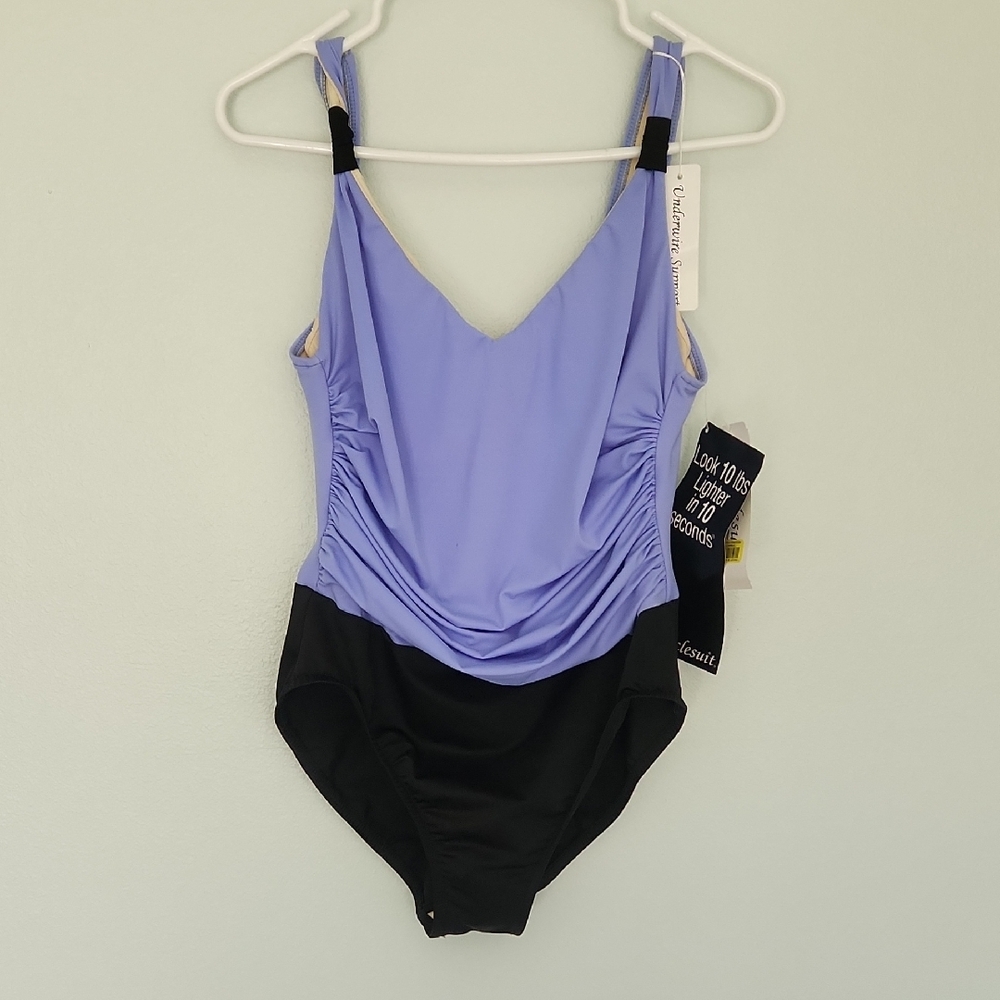 Miraclesuit Blue One Piece Swimsuit with Ruched V-Neckline Periwinkle